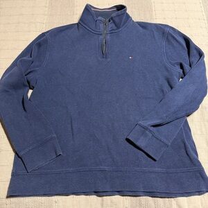 Tommy Hilfiger Blue Cotton Knit 1/4 Zip Mock Neck Sweatshirt Men's Size L